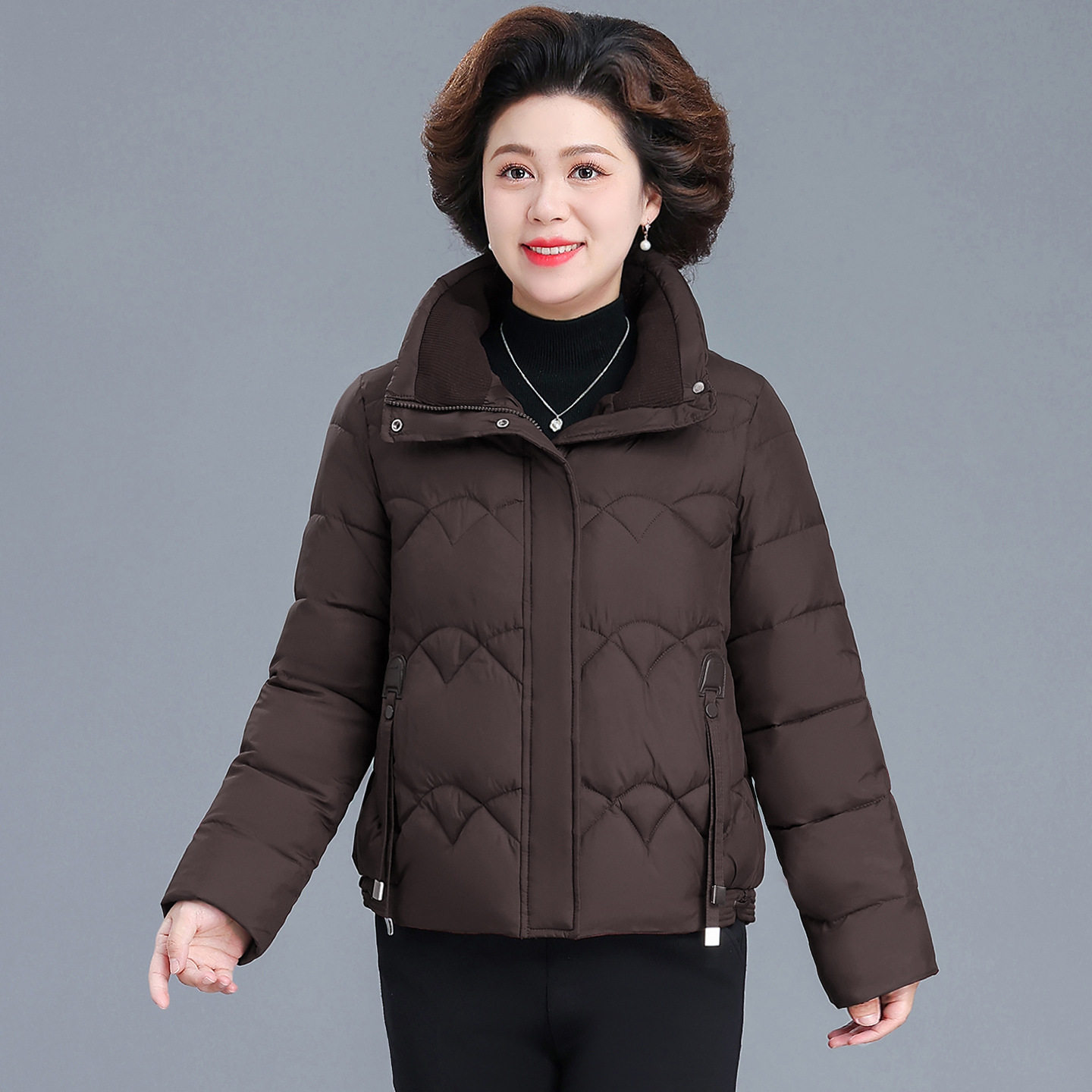 婆婆妈妈装羽绒棉服短款修身显瘦中老年女装棉衣棉袄外套小个子潮