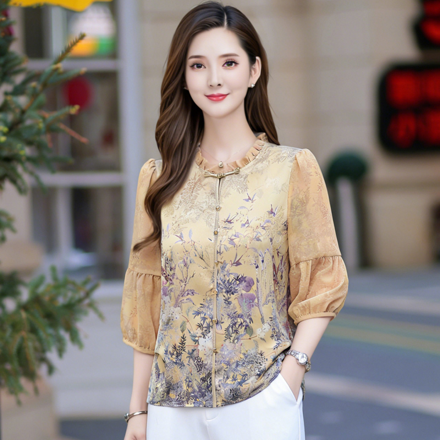 中青年女装唐装长袖衬衣短款新款2026夏装衣服中年妈妈装国风上衣
