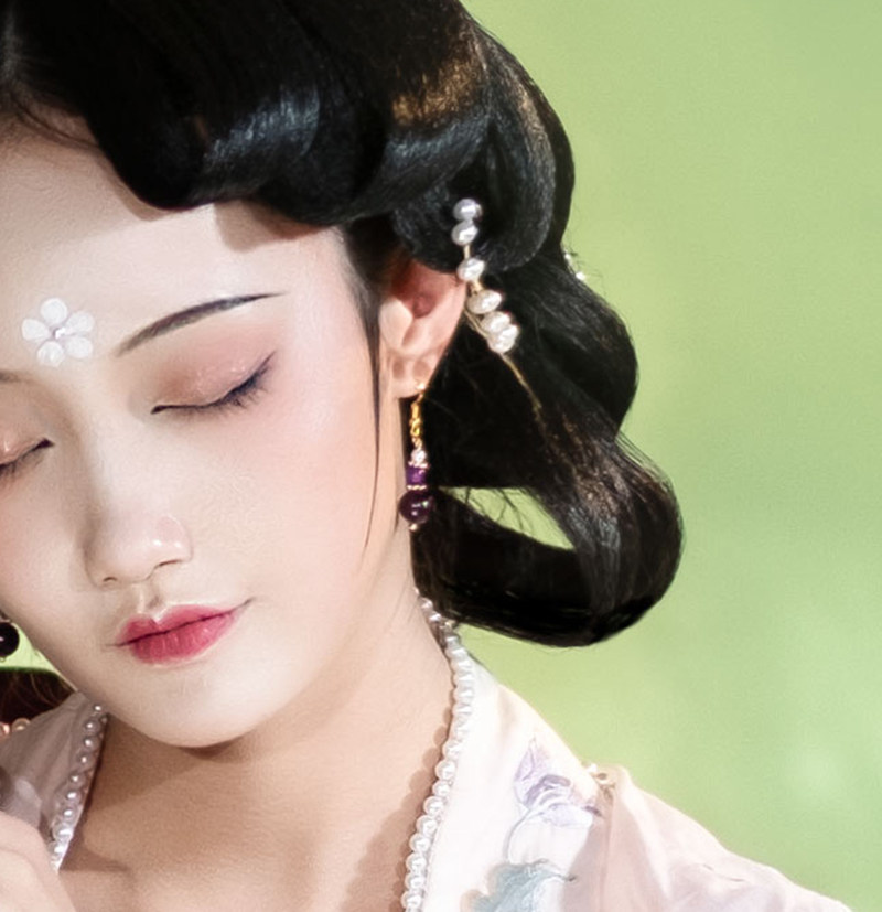 汉服配饰天然水晶石榴石紫色耳环耳夹
