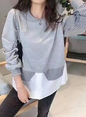 2026春季新款女韩版时尚设计感圆领拼接宽松长袖卫衣ins潮流学生