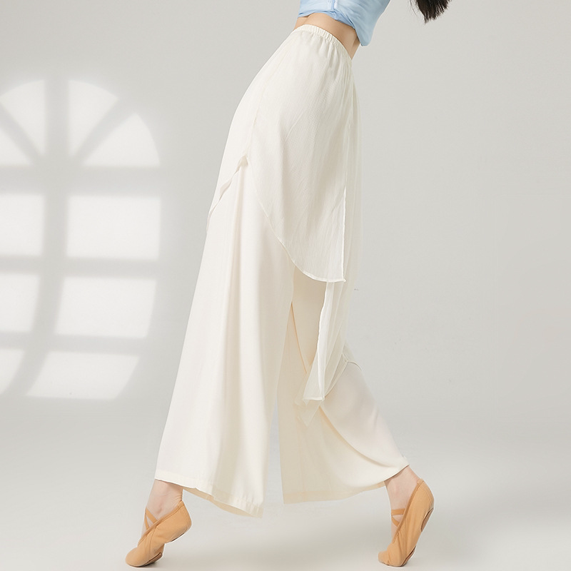 现代舞练功服舞蹈裤女宽松新款演出服古典舞飘逸假两件设计裙裤