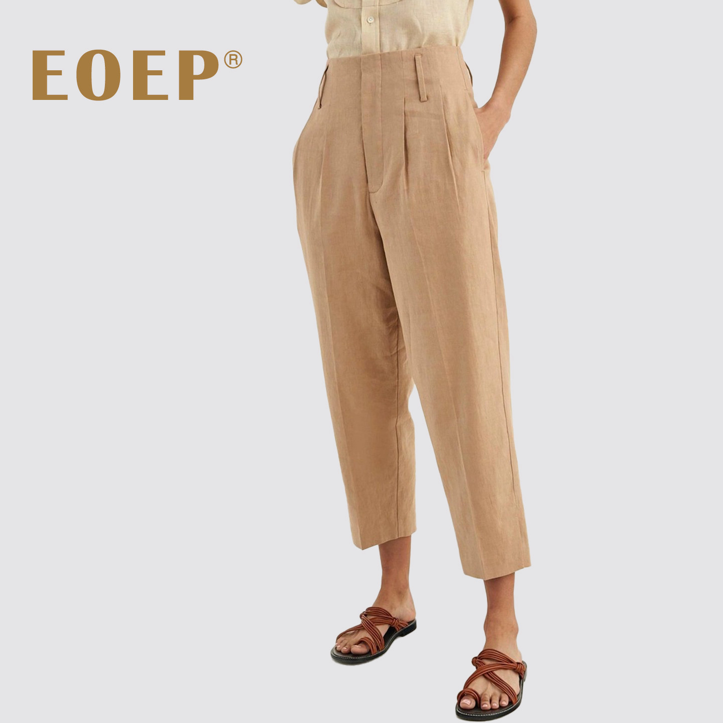 极简风设计！老钱风！亚麻裤子女夏高腰九分萝卜裤棉麻西装裤纯色