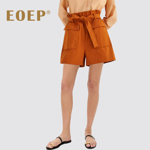 小众设计师款!花苞纸袋短裤松紧腰带大口袋高腰阔腿裤工装风春秋