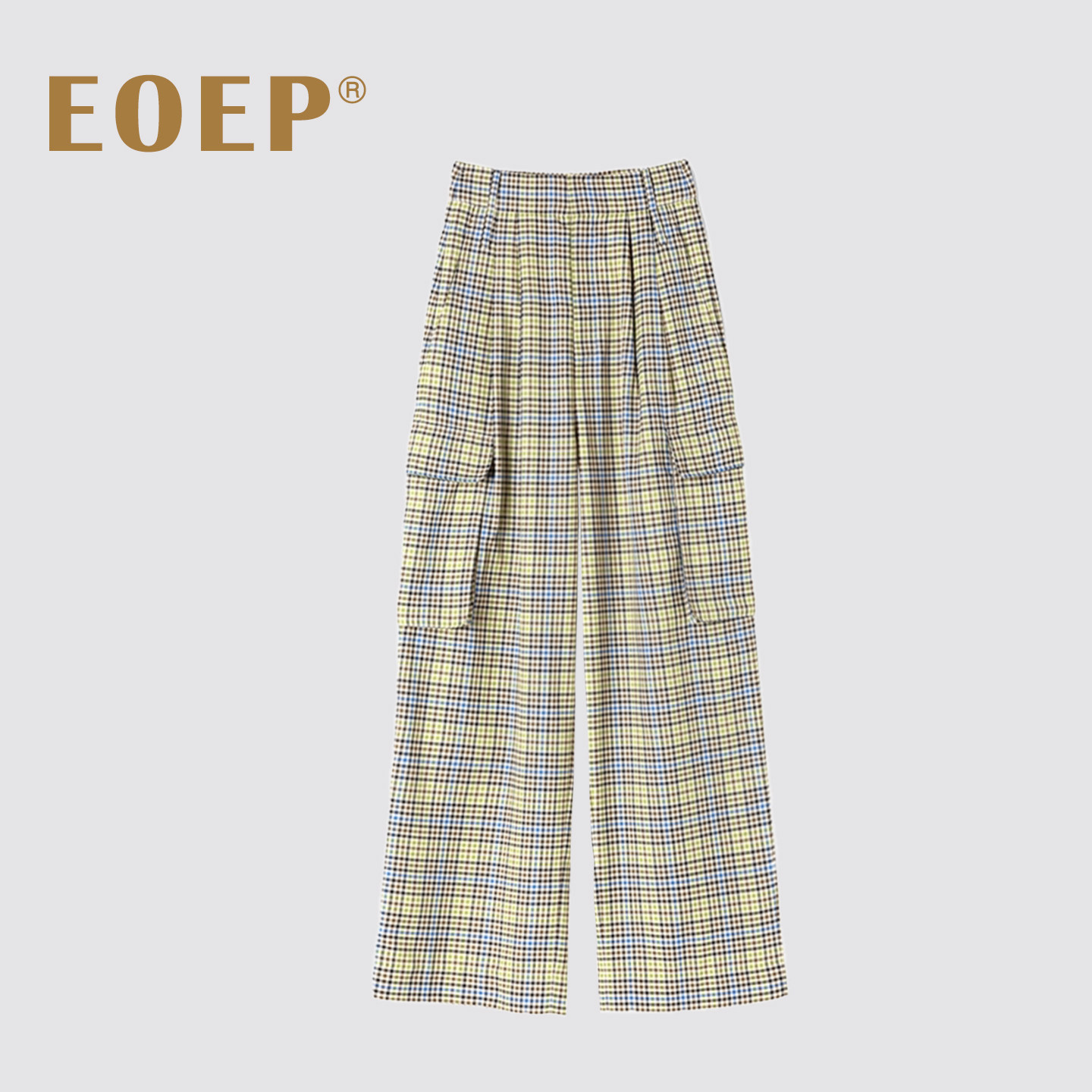 小众设计师款！绿色格纹直筒裤长裤子工装风垂感阔腿裤高腰帅气潮