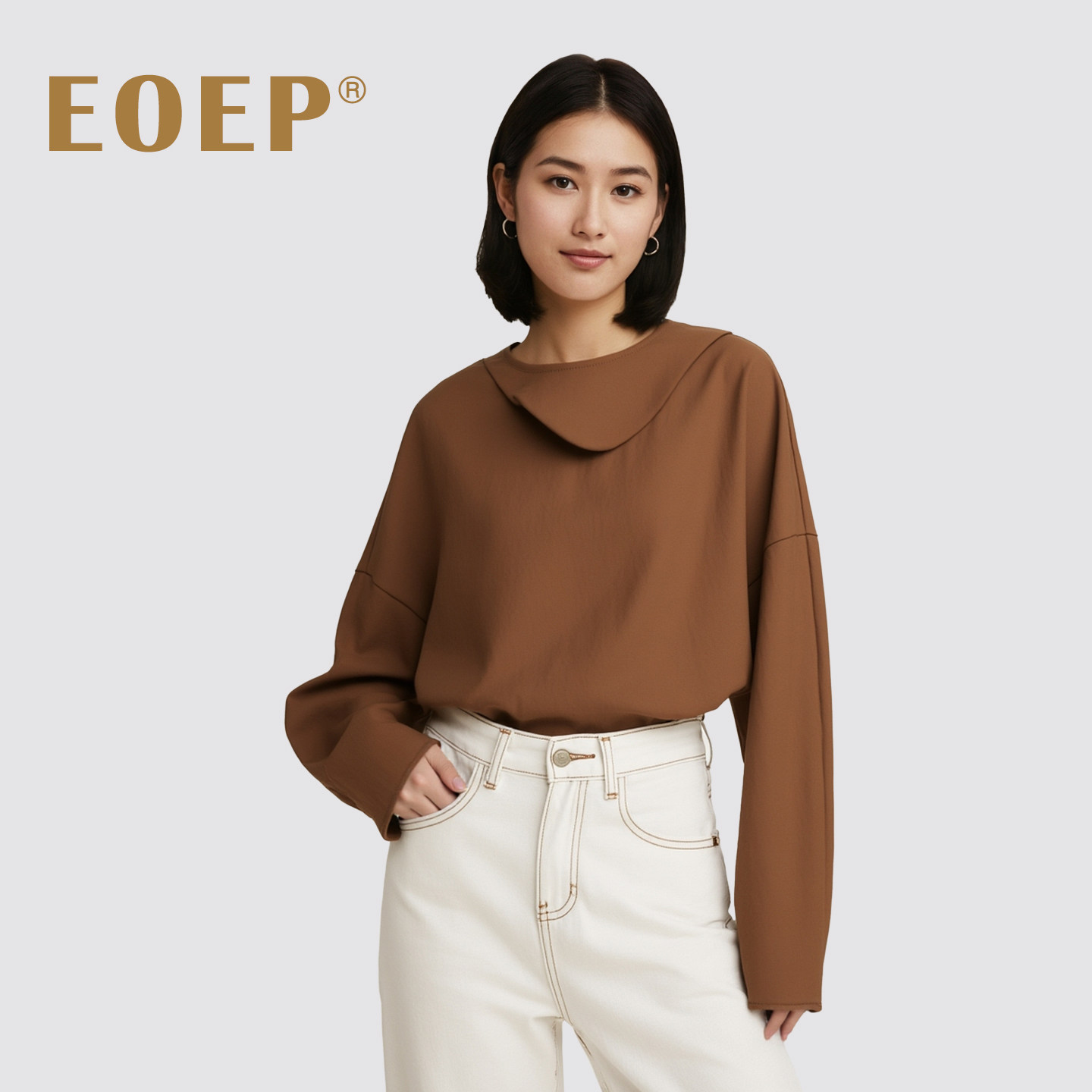 极简风宽松蝙蝠袖套头衫女显瘦