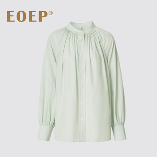 长袖 极简风 灯笼袖 女宽松中长款 衬衣纯色上衣春秋 高品质棉绸衬衫