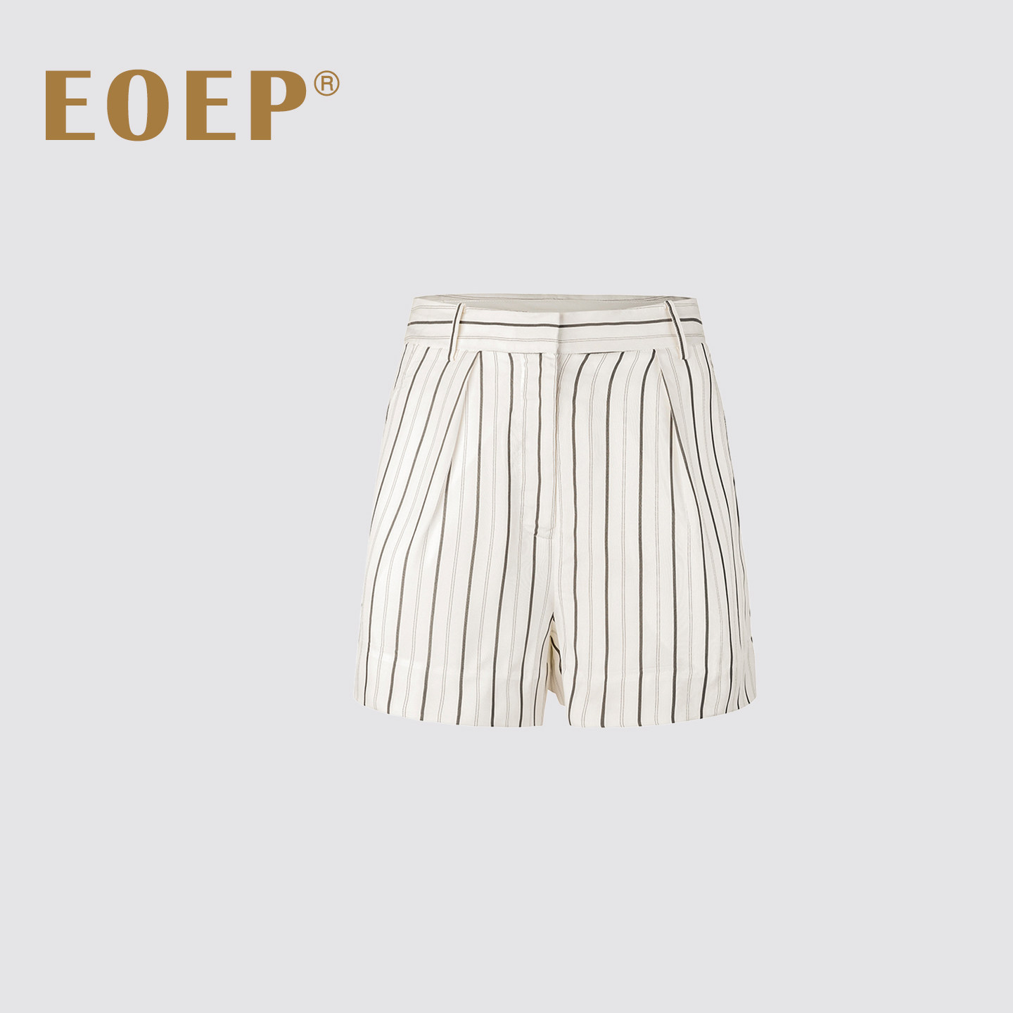 小众设计师款！天丝冰丝西装短裤女夏高腰黑白条纹简约气质通勤