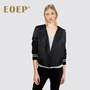 小众设计师款！缎面机车服飞行员夹克外套女棒球服排扣上衣 春秋