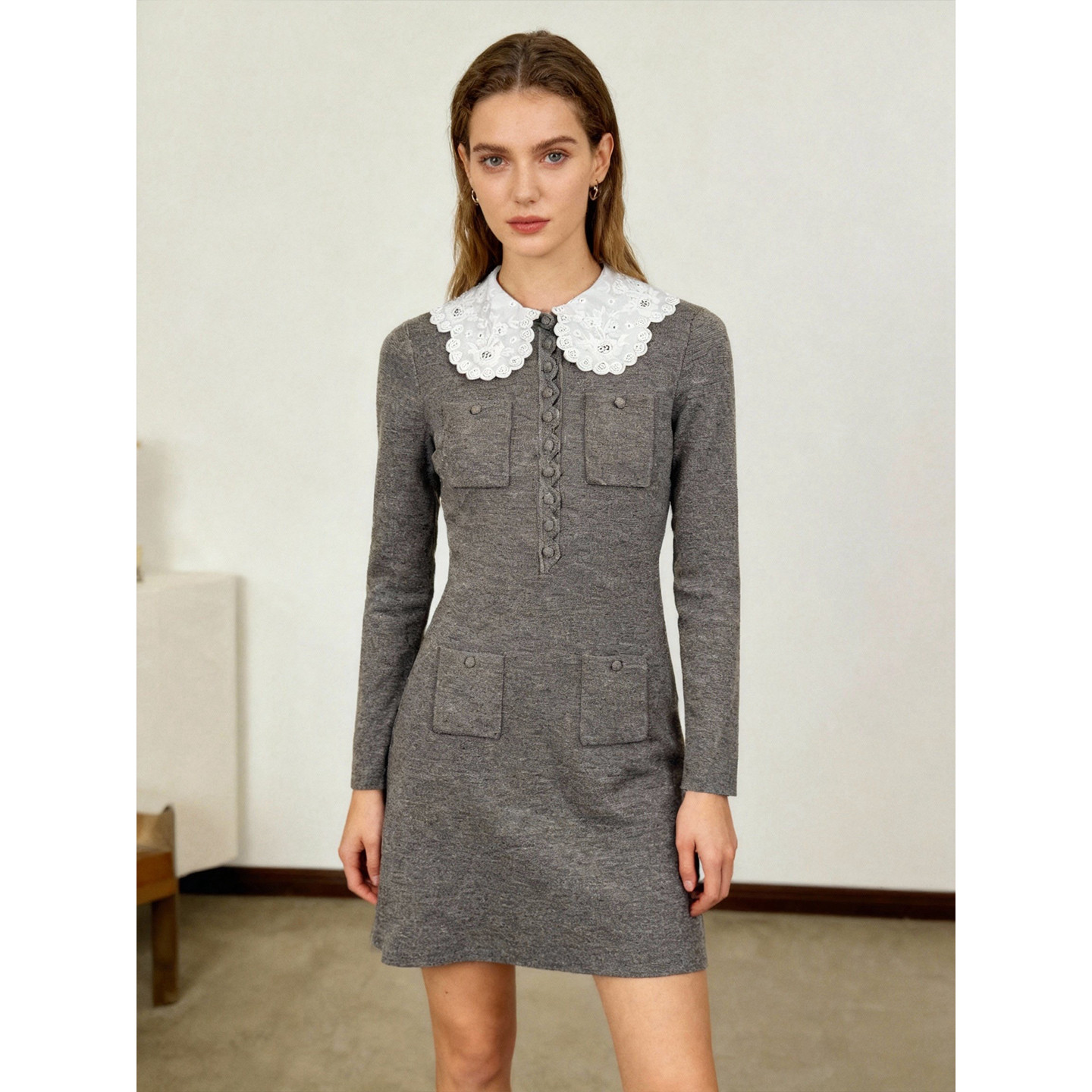 高端品质！小香风针织连衣裙收腰长袖短款包臀a字裙娃娃领 千金风,女装/女士精品,连衣裙,淘宝优惠券,粉丝福利购,淘宝优惠卷