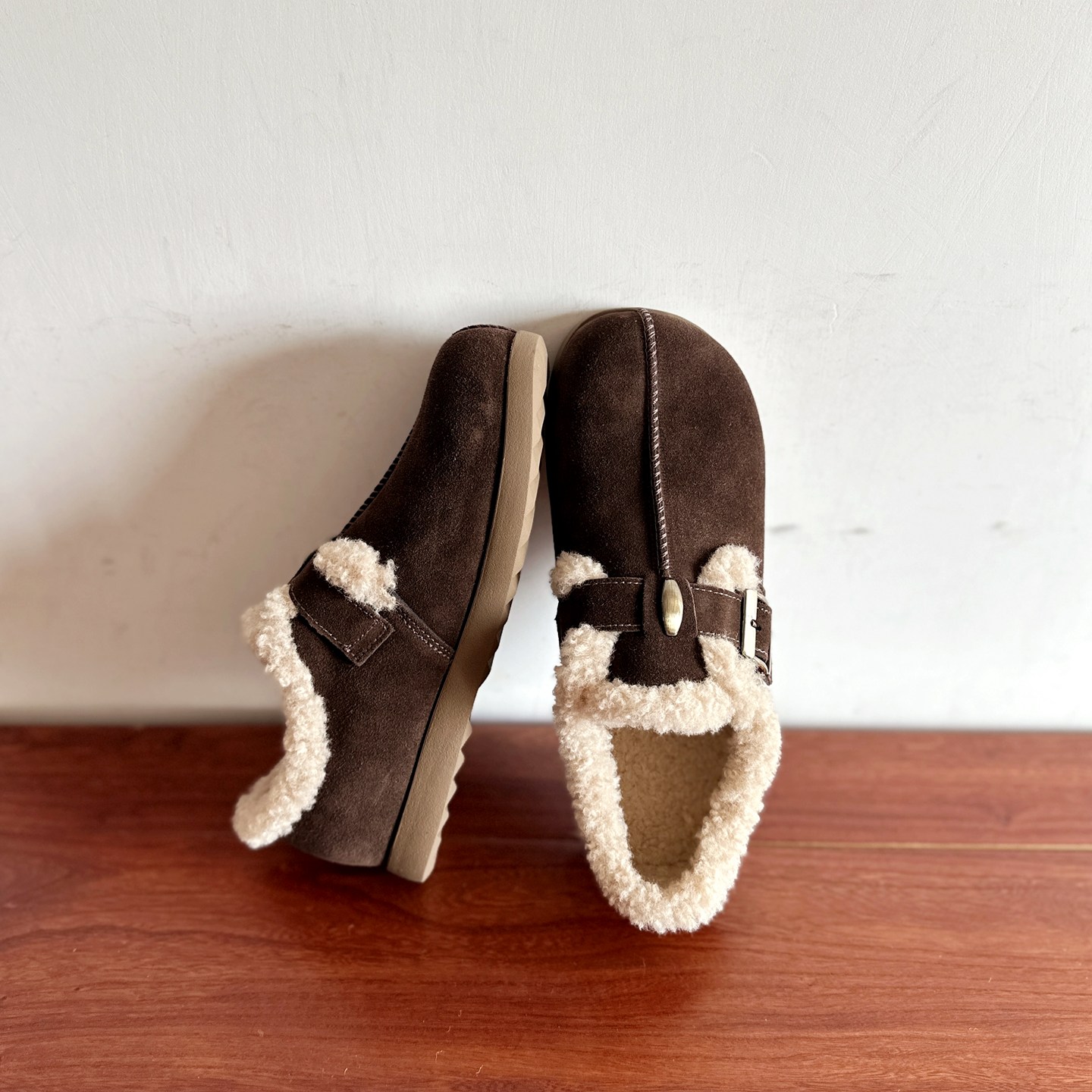 牛猄皮加厚保暖平底勃肯鞋棉鞋