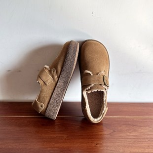 保暖羊毛勃肯鞋 2025冬日系复古风手工真皮森女鞋 毛毛鞋 烁掌柜