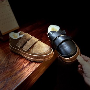 烁掌柜自制复古文艺手工真皮厚底森女鞋 头层牛皮加厚保暖羊毛棉鞋