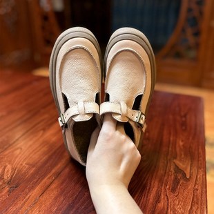 复古文艺手工真皮森女鞋 自制款 头层牛皮松糕厚底勃肯鞋 清仓