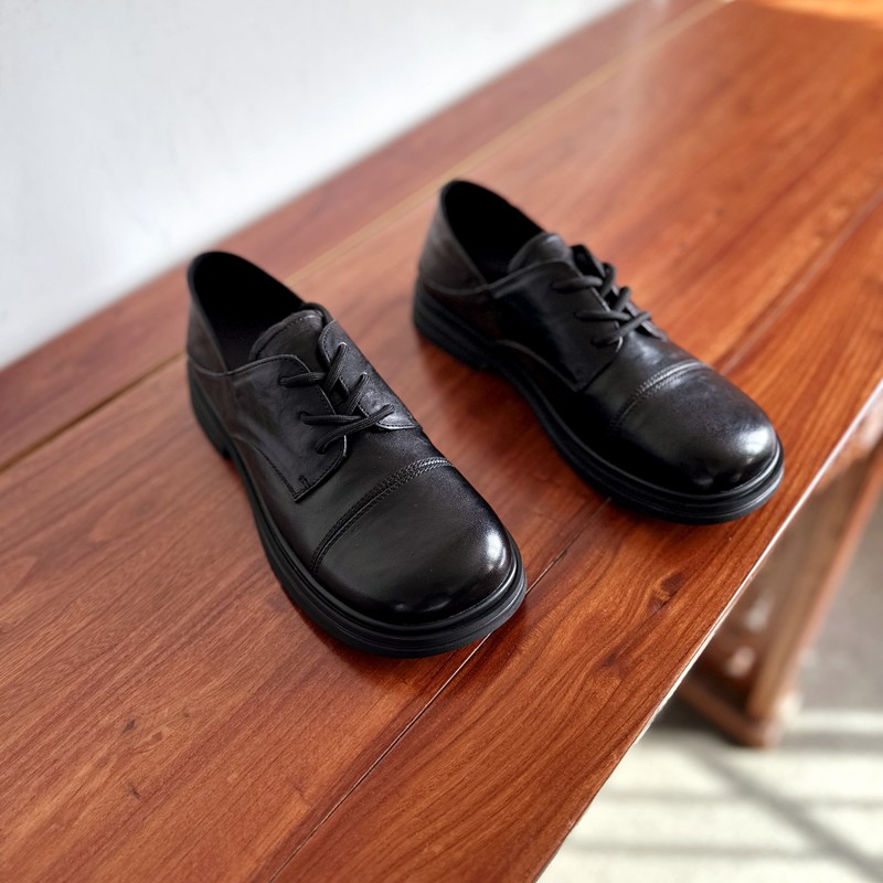 【烁掌柜】英伦复古风JK小皮鞋头层牛皮系带舒适大圆头鞋通勤单鞋