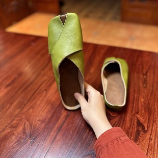 复古文艺手工真皮森女鞋 夏新品 头层水染牛皮低跟半拖鞋 烁掌柜