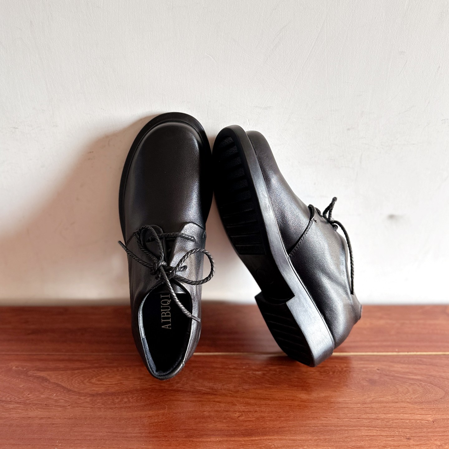 头层牛皮低跟系带休闲百搭皮鞋