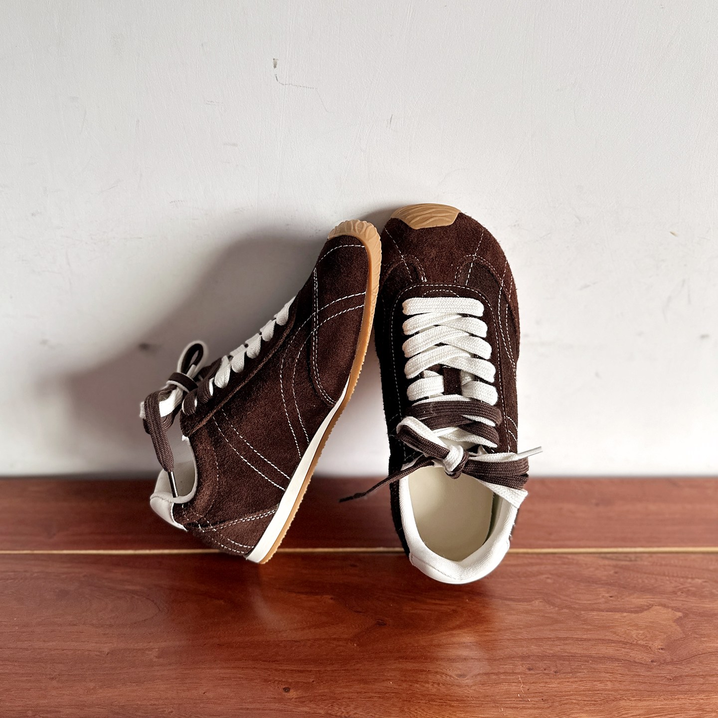 头层牛皮低跟圆头休闲阿甘鞋