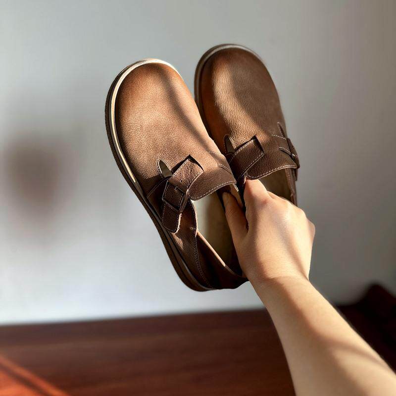 【烁掌柜】2025春复古文艺手工真皮女鞋头层牛皮森女风两穿勃肯鞋