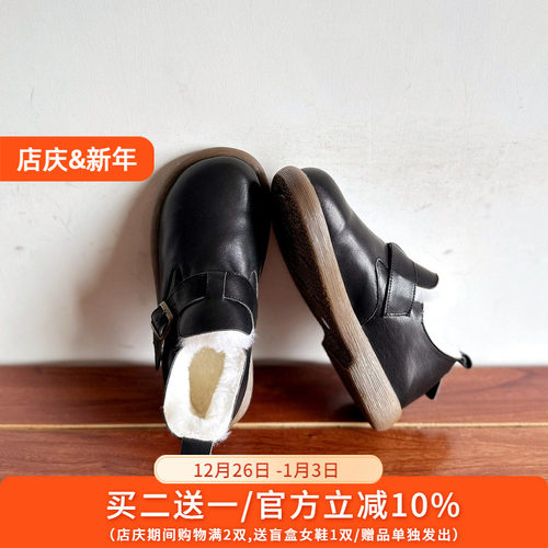 头层牛皮保暖羊毛圆头勃肯棉鞋