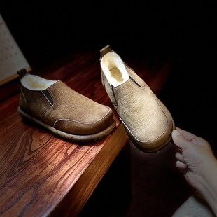 头层牛皮加厚保暖舒适棉鞋 复古文艺森女鞋 手工羊毛鞋 烁掌柜自制款