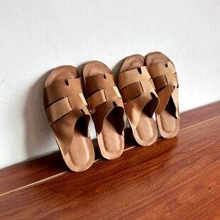 【烁掌柜】悠闲时光。自制款复古风手工真皮女鞋全牛皮一字拖凉拖