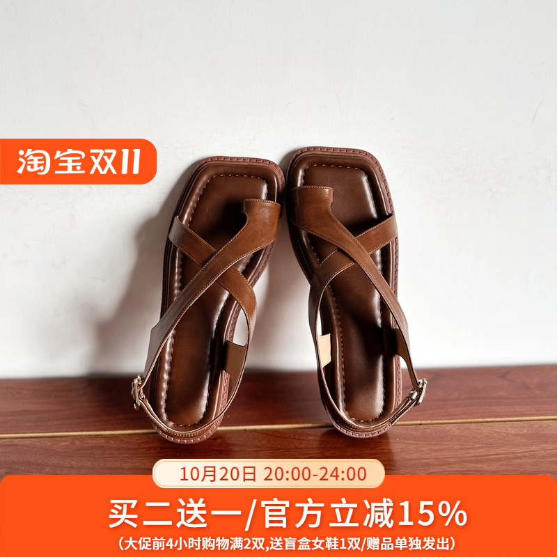 真皮女鞋小众套趾牛皮罗马凉鞋