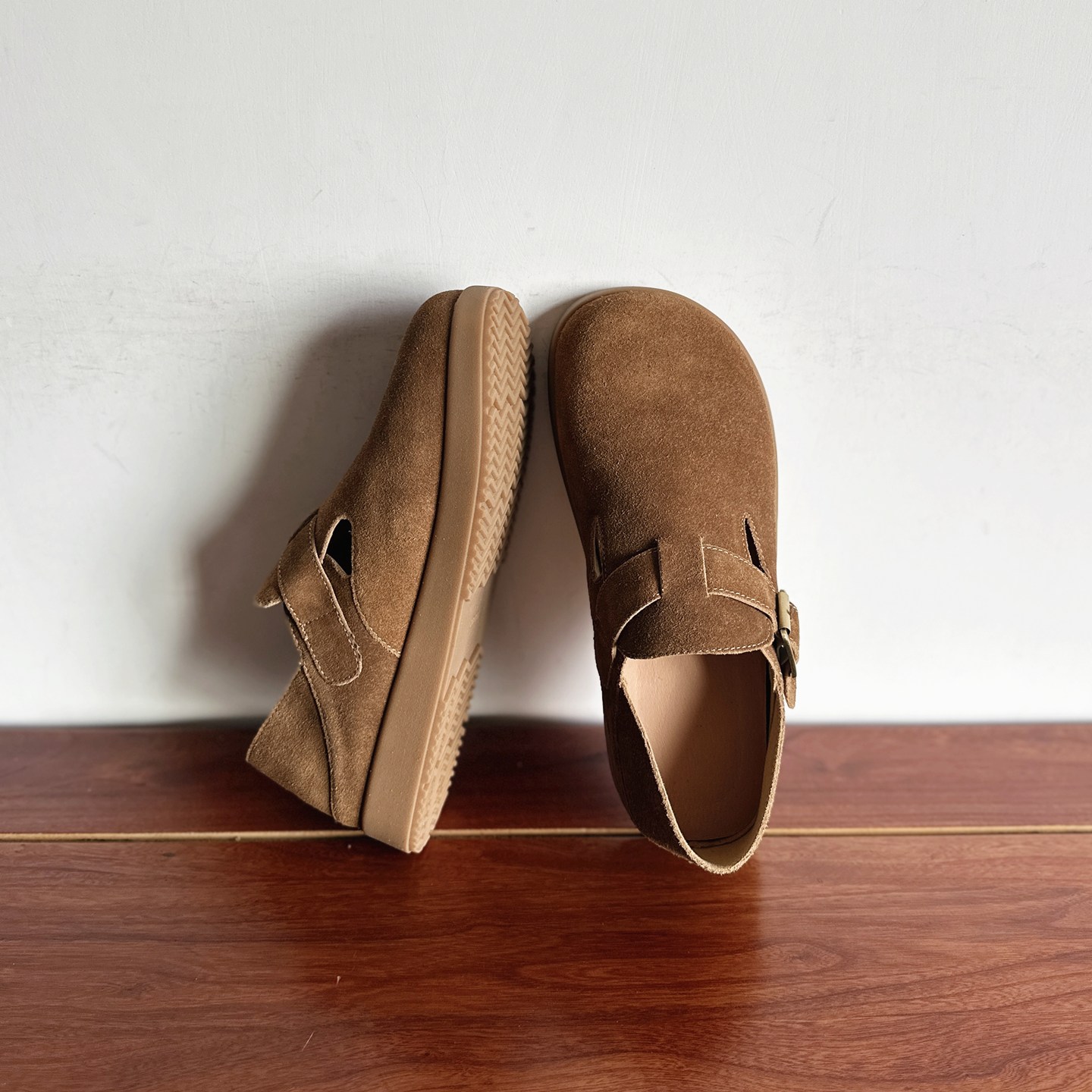 小众勃肯鞋磨砂牛皮低跟圆头单鞋