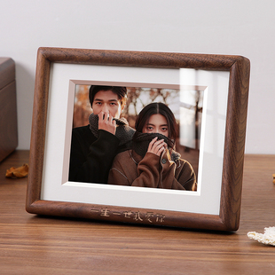 实木相框摆台高级感黑胡桃木空框定制加打印洗照片做成墙上相簿框