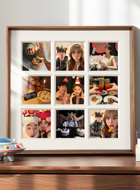 九宫格相框洗照片定制diy实木摆台加打印做成拍立得拼图相册挂墙