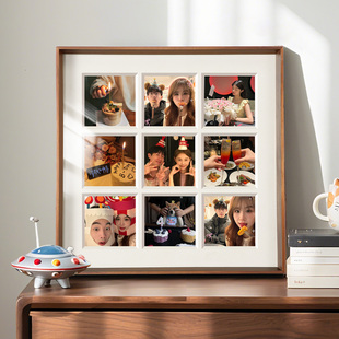 九宫格相框洗照片定制diy实木摆台加打印做成拍立得拼图相簿挂墙