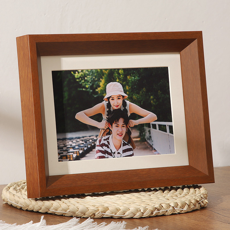 洗照片打印加相框摆台简约实木质桌面摆件定制diy挂墙6 7寸情侣框