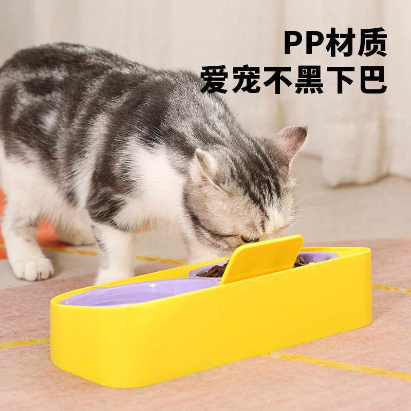 新款防打翻猫咪双碗猫粮碗护颈椎喂食饮水狗狗食盆盆宠物用品