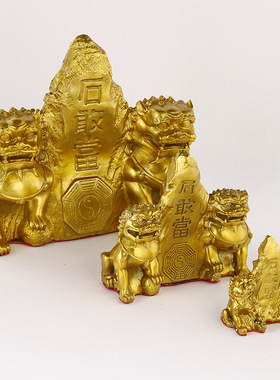厂黄铜石敢当摆件双狮石敢当家居办公桌摆件铜器工艺品装饰