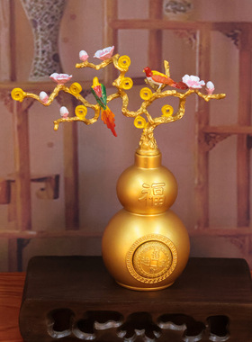 彩绘桃花葫芦转转时来运转装饰品家居发财树招财喜鹊工艺品摆件