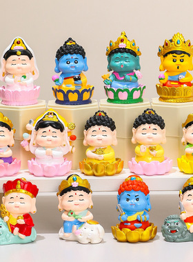创意卡通萌佛好运树脂工艺品家居摆件国潮财神办公室工位桌面装饰