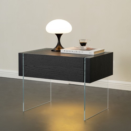 意式极简透明玻璃床头柜悬浮式床边柜现代简约卧室床头储物收纳柜