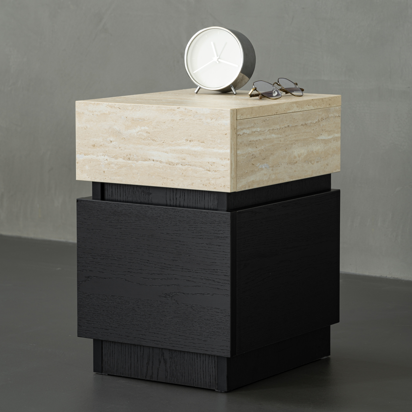 超窄卧室床头柜洞石黑拼色意式轻奢高级感侘寂复古中古储物床边柜