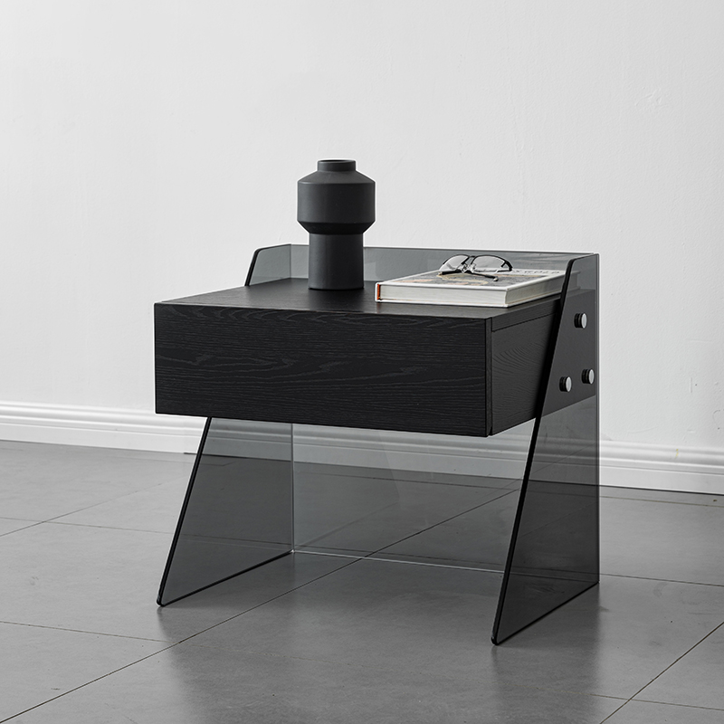 意式极简钢化玻璃床头柜北欧客厅轻奢风边角几简约现代床边储物柜