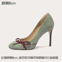 Lily Wei [Lanqi] Original green retro round-toed single shoes, comfortable women's plus-size with high heels on one foot thumbnail 2