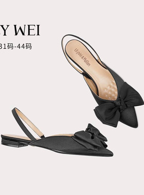 Lily Wei黑色蝴蝶结平底凉鞋外穿设计感包头鞋子大码女鞋41一43夏