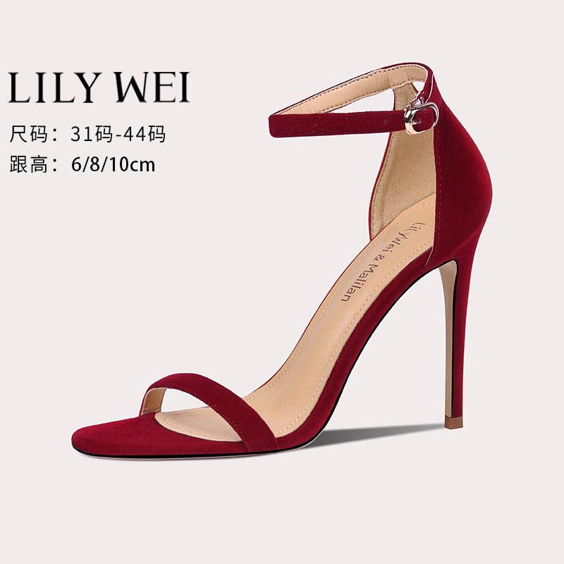 Lily Wei外穿凉鞋女夏季新款红色细跟高跟鞋大码女鞋41一43配礼服
