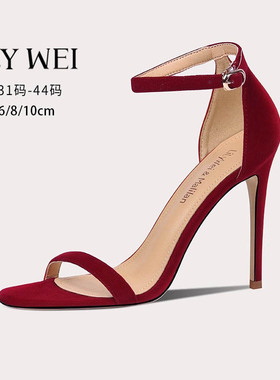 Lily Wei外穿凉鞋女夏季新款红色细跟高跟鞋大码女鞋41一43配礼服