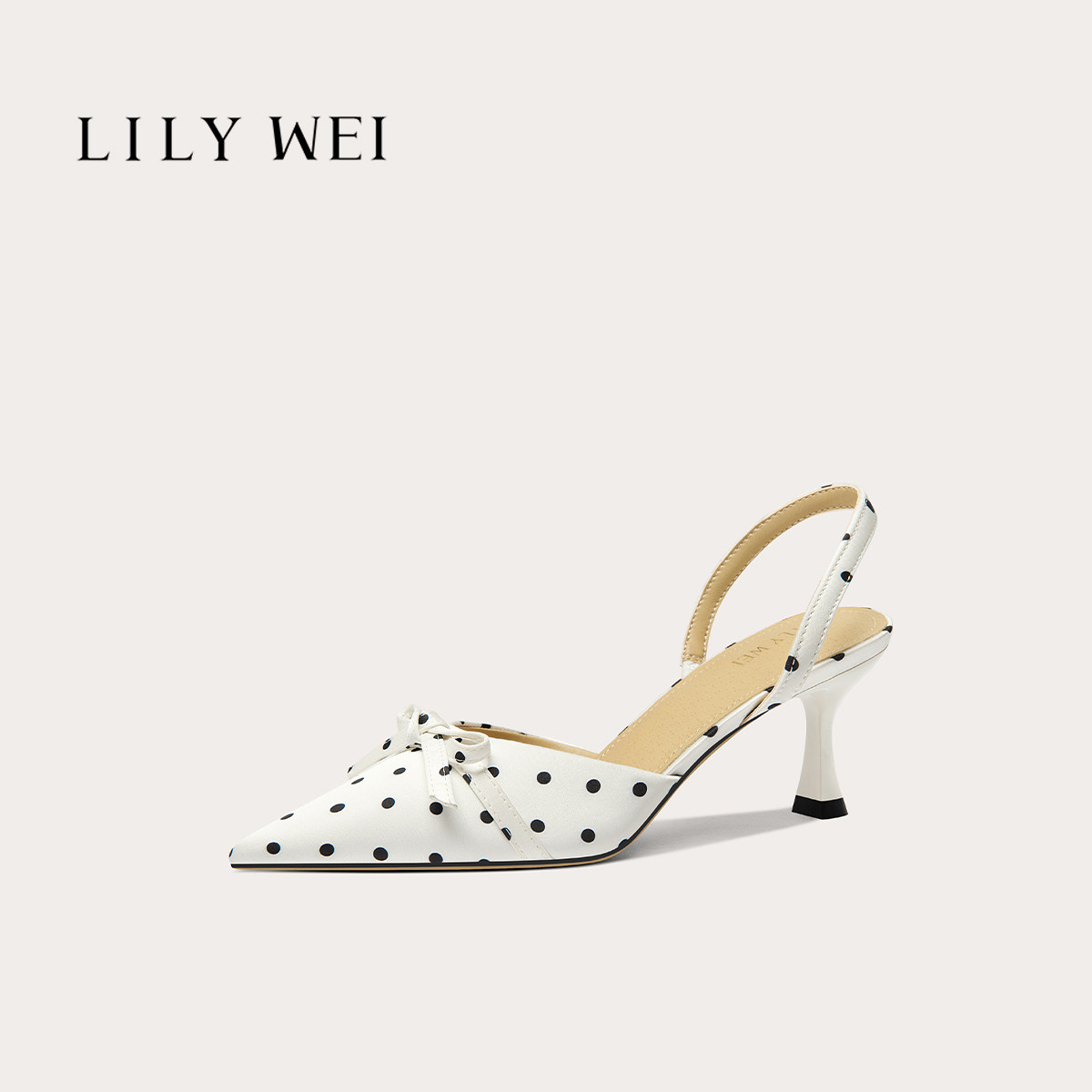 Lily Wei【时光底片】法式波点猫跟凉鞋尖头气质配裙子女鞋大码41