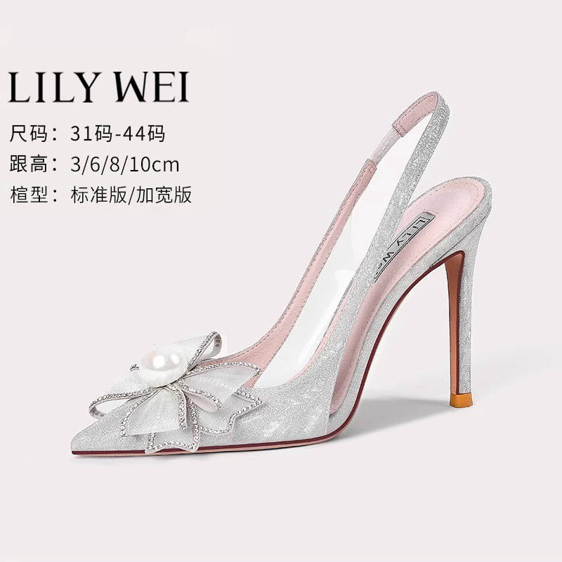 Lily Wei蝴蝶结水晶高跟鞋34小码女鞋313233夏婚鞋宴会鞋夏季凉鞋