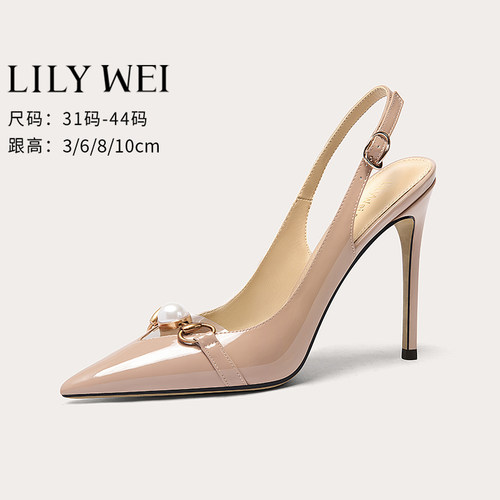 LilyWei时装凉鞋珍珠后空细跟