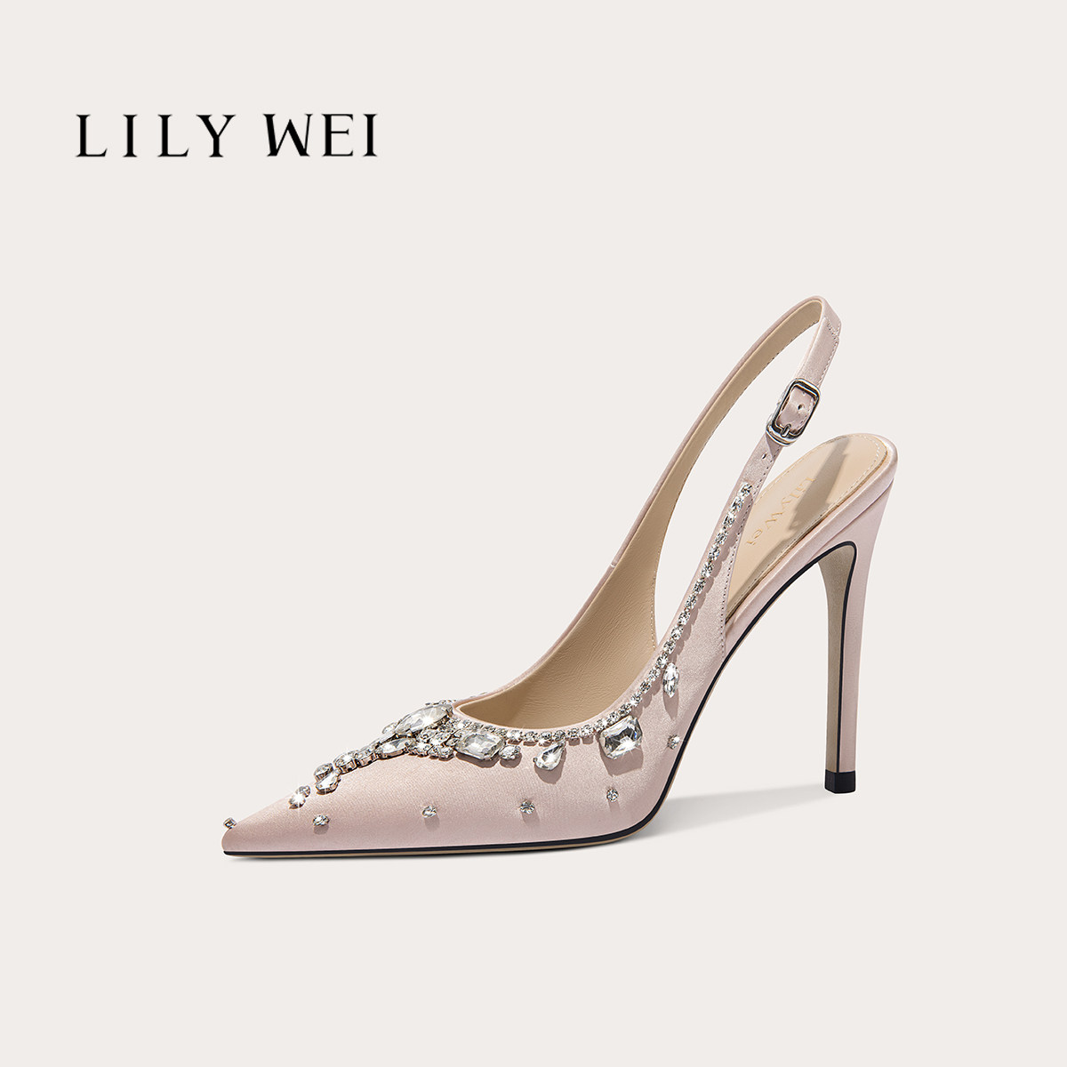 Lily Wei【心动时刻】粉色温柔仙女风凉鞋尖头时尚水钻高跟鞋大码