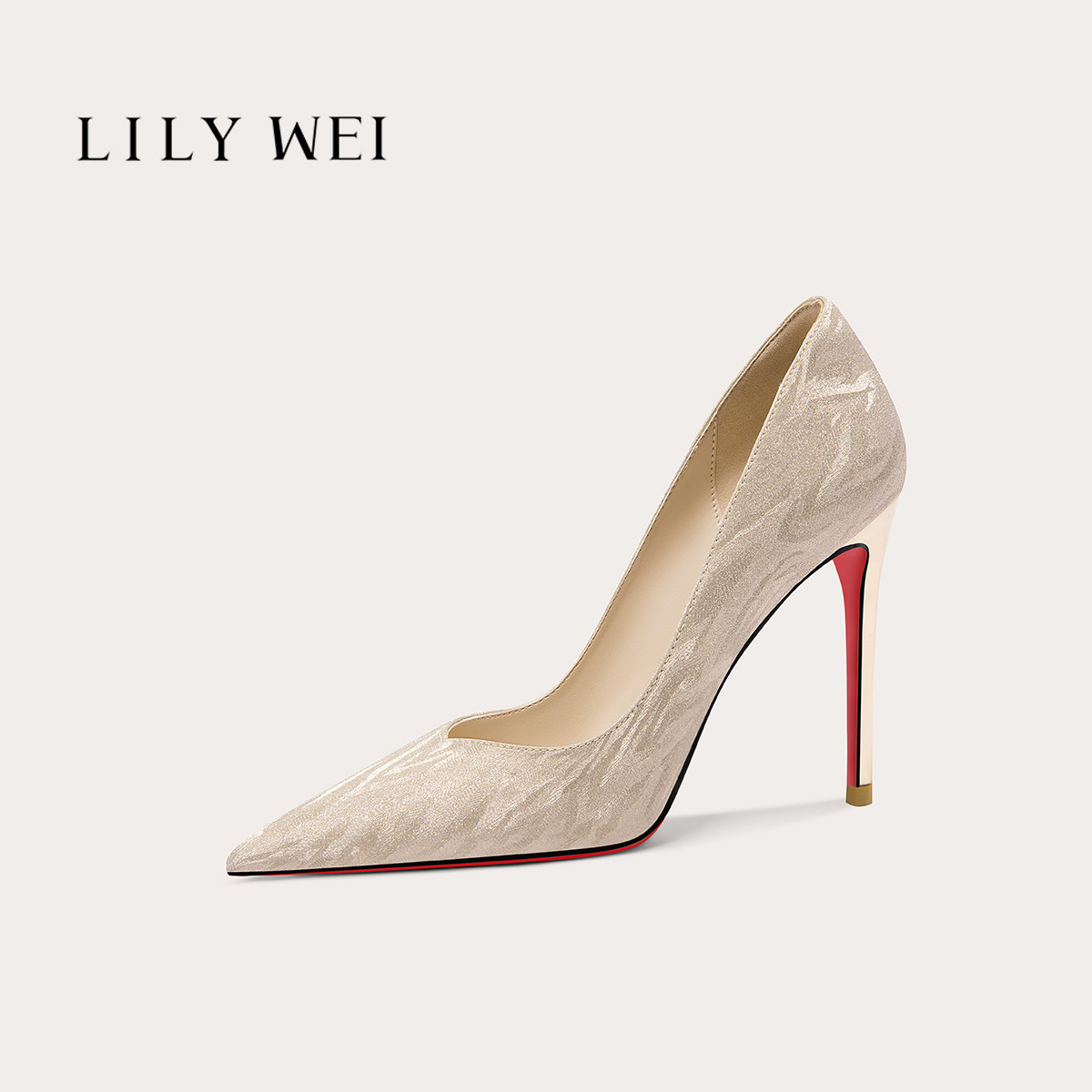 Lily Wei【微光浮尘】红底秀禾婚鞋法式细跟高跟鞋浅口小码女鞋