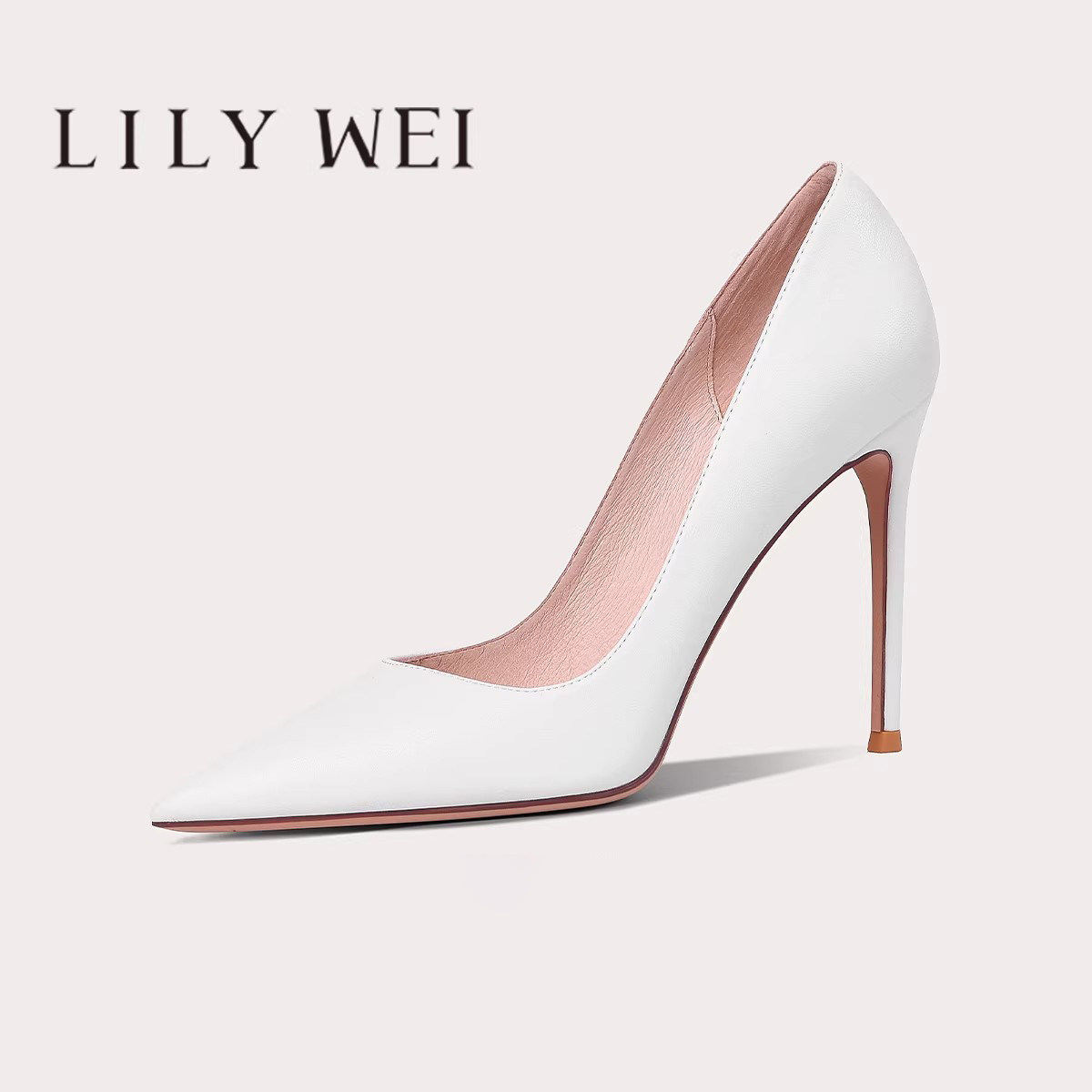 Lily Wei白色中跟高跟鞋女夏小个子小码女鞋313233细跟尖头十厘米