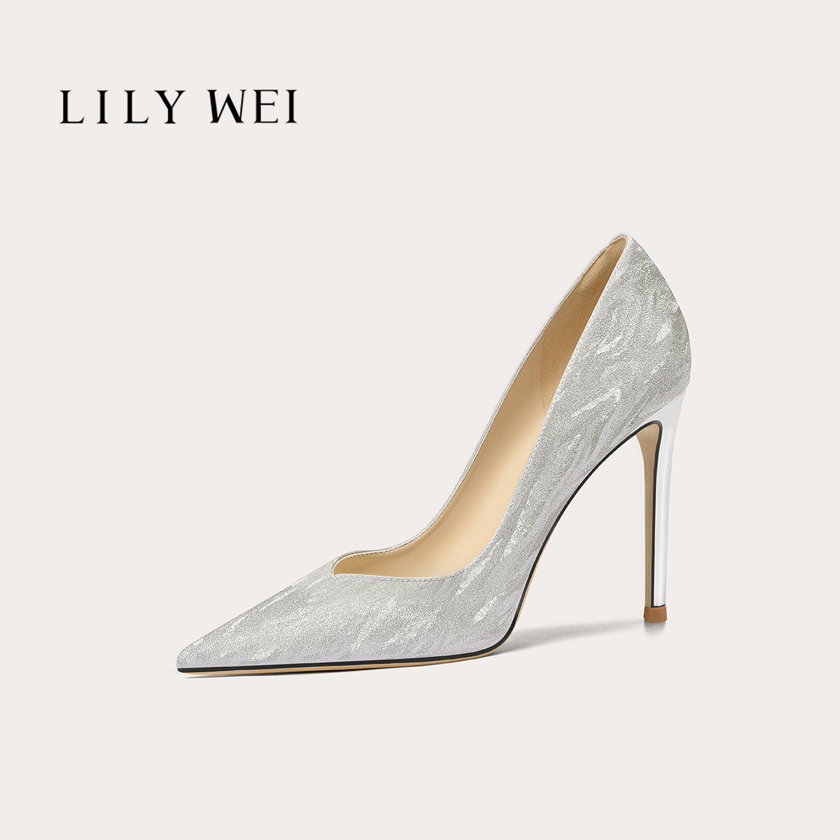 Lily Wei【微光浮尘】银色blingbling高跟鞋斩男网红水晶大码女