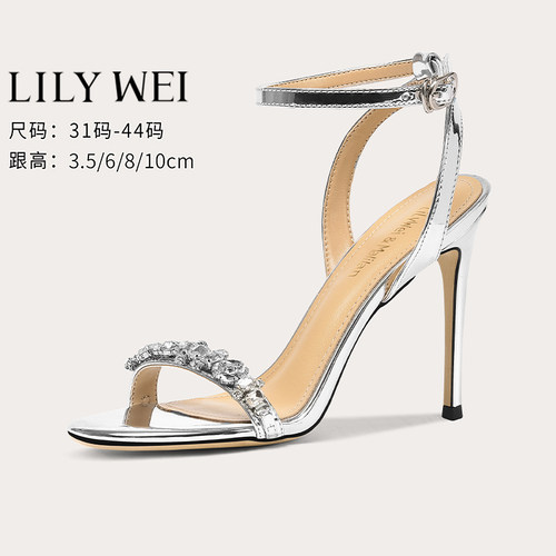 LilyWei法式时装凉鞋露趾水钻夏